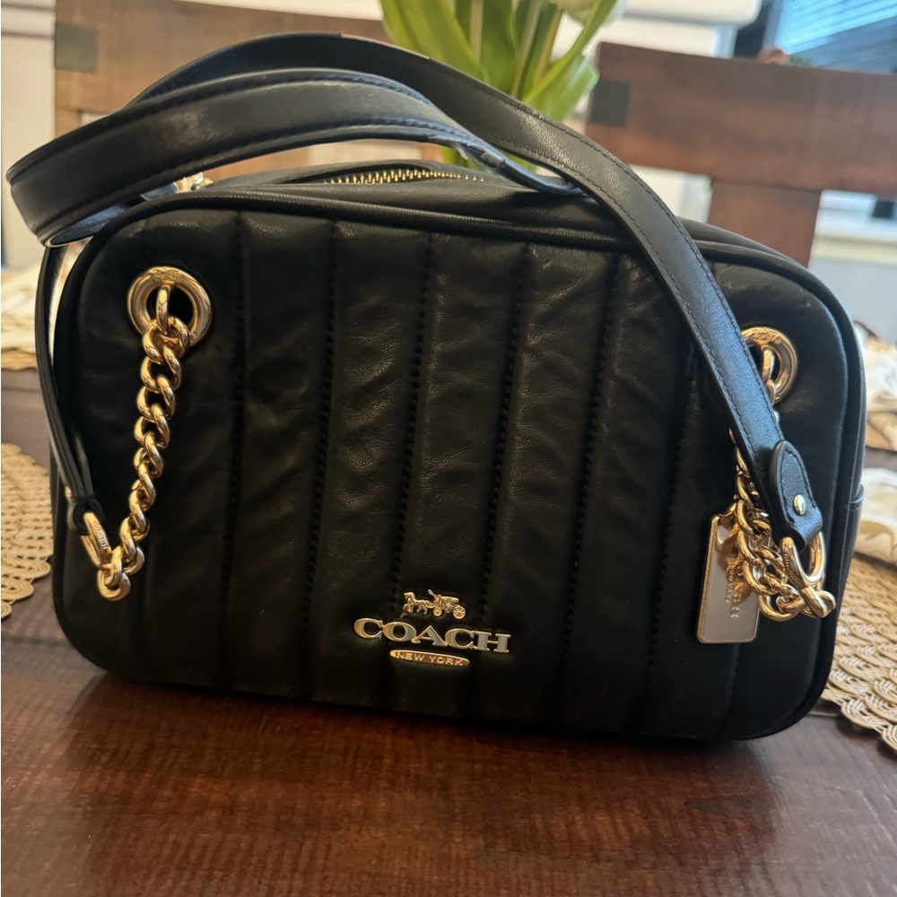 Coach quilted black leather gold chain  shoulder bag